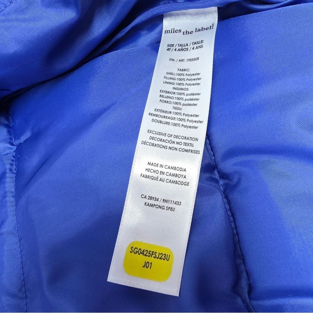 Miles The Label Boys Hooded Puffer Jacket Football Print Blue Size 4T - Picture 12 of 14